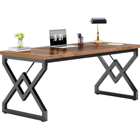 Großer Schreibtisch 160x70cm Vintage Braun mit Metallrahmen (1/5)