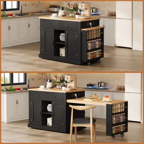 Îlot de cuisine mobile avec table extensible 132-235x60x93 cm, format pratique (1/5)
