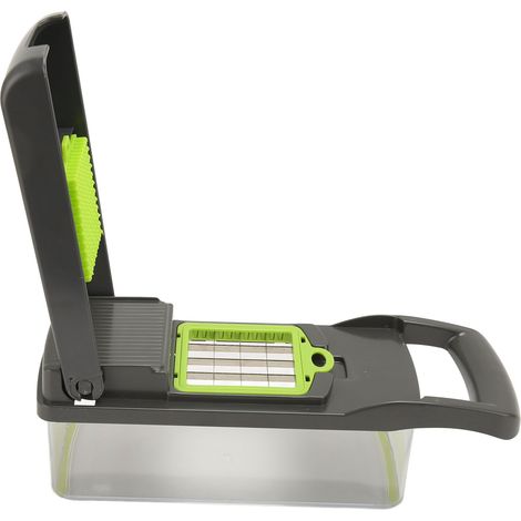 Hachoir à légumes vert, grande grille avec accessoires pour couper, hacher et trancher, accessoires pour râper et émincer pour la cuisine (1/5)