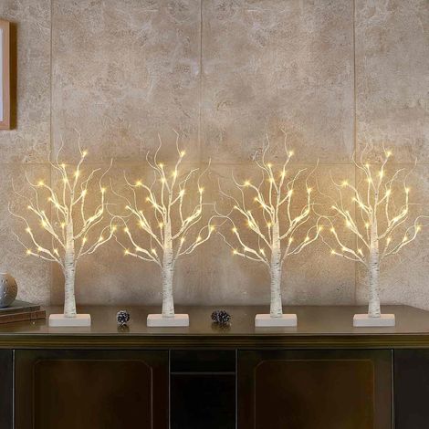 Lot de 4 arbres lumineux avec 24 LED blanc chaud Branches de bouleau avec fonction de minuterie Branches décoratives Fonctionnement à piles Décoration de Noël pour la maison, fête, Noël (1/5)