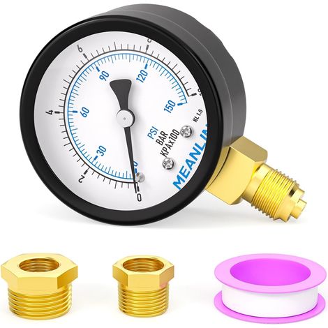 0-10 Bar/150PSI Pressure Gauge for Well Pump, with Hexagonal Sleeve 1/4"x 1/2"BSP and 1/4"x 3/8"BSP,Water Pressure Test, Oil and Air Pressure Test Bottom Mount (1/5)
