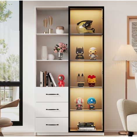 Vitrina LED 80x40x160 cm en paneles de madera blanca con almacenamiento FloraGrace (1/5)