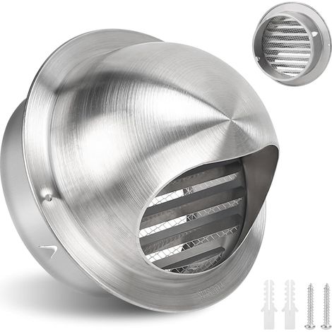 Grille de ventilation ronde, 150 mm en acier inoxydable avec clapet anti retour intégré, grille de protection météorologique avec moustiquaire intégrée (1/5)