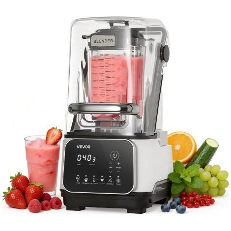 Standmixer 2 L Smoothie Mixer mit Schutzabdeckung 2200 W Crushed Ice Maker mit Selbstreinigungsfunktion Einstellbarer Drehzahl 6 Voreingestellte Programme für Smoothies Eiscrushing Pürees Weiß (1/5)