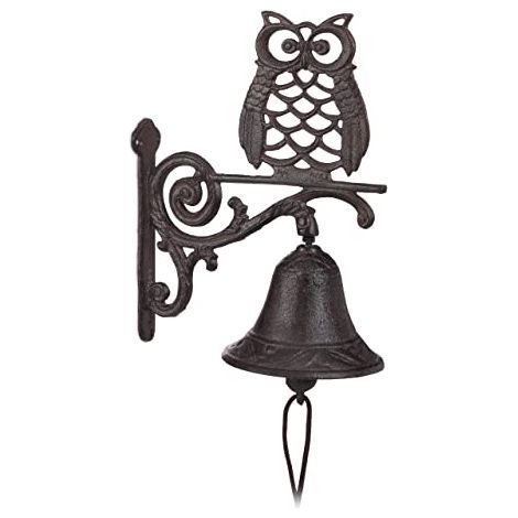 Cloche Fonte Chouette Sonnette Murale Antique Rustique Hibou Cordon Déco imperméable Porte Jardin Brun foncé, Marron (1/4)