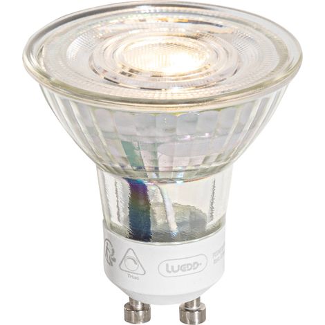 LUEDD Bombilla LED GU10 50mm regulable en 3 pasos en Kelvin transparente 4,9W 450 lm 2000-2700K