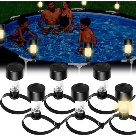 Lot de 6 éclairages solaires de piscine à LED - Pour extérieur, piscine, jardin, escaliers, clôture, cour, terrasse, lumière chaude (1/5)