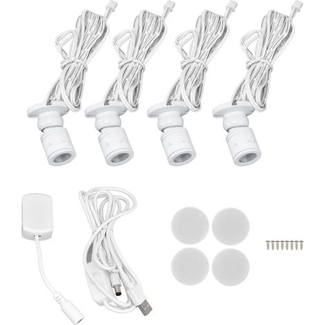 Set mit 4 x 1-W-Unterbau-LEDs – USB – weißes Licht – für Vitrinen/Weinkeller/Schränke – eins für vier