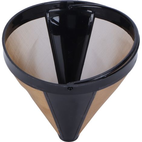 Filtre à café réutilisable en acier inoxydable doré pour machine à café, filtre conique durable.