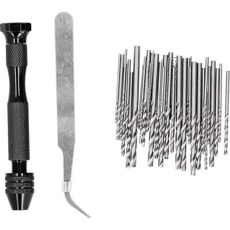 Coffret de perceuse manuelle avec foret à broche, outil de perçage et de poinçonnage, noir, comprenant un jeu de 46 forets et une pince à épiler