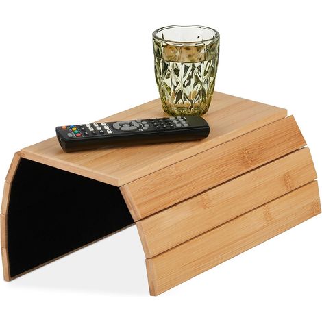 Support pour accoudoir, Bambou, Tablette pour canapé ou Fauteuil, LxP: 43,5 x 33 cm, Repose-Boissons, Nature (1/5)