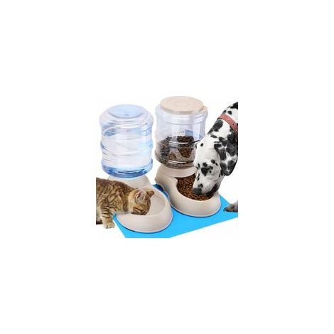 Distributeur Croquettes de Nourriture et d'eau,Eau Fontaine Automatique, Abreuvoir et alimentateur Automatique pour Chat/Chien/Animaux Domestiques 3.8L x 2Pièces (1/4)
