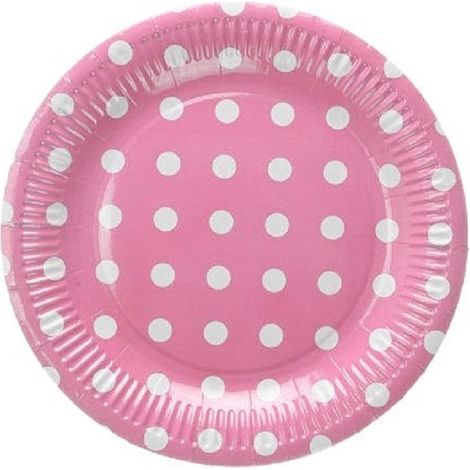 TrAdE Shop Traesio - Set 48 Pezzi Piatti Carta 23 Cm Rosa Pois Matrimonio Nascita Battesimo Feste -