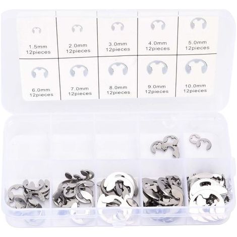 Circlips Interne, Anneau de Circlips Interne, E Clip Anneau, Ensemble de Circlip en Acier Inoxydable E-Clip, Lot de 120 anneaux de retenue à clip E - En acier - 10 tailles - Bouton pression interne (1/5)