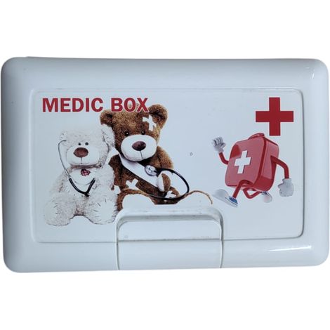 Contenitore per medicinali vuoto per kit di pronto soccorso, dimensioni 20x13x7 cm.