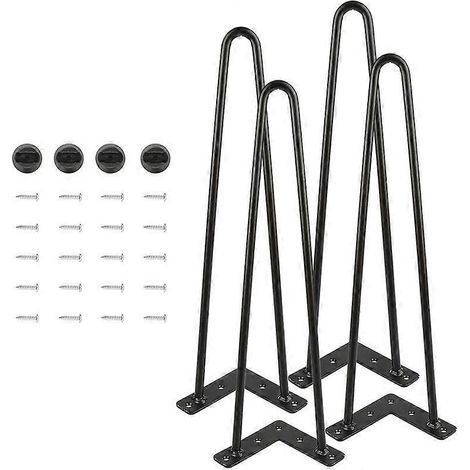 Pieds de table 40 cm, pieds de meubles en métal, 2 pieds en épingle à cheveux (noirs) Chaise, comprenant 20 vis + 4 cache-pieds. (1/4)