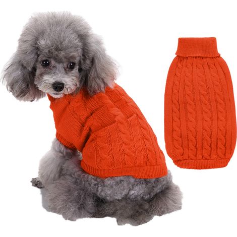 Pull pour animaux de compagnie, col roulé tricot pull pour chien pull chaud manteau mignon chiot chat costume (orange, s) (1/5)