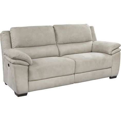 Altobuy – Canapé relax électrique 3 places tissu polyester beige – Structure en bois massif – Assise mousse 38kg – Dimensions 216x94x99cm (1/5)