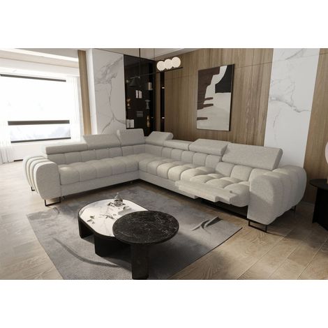 Ecksofa Schlafsofa BASTIEN RELAX in Stoff Aragon Beige Ottomane Links