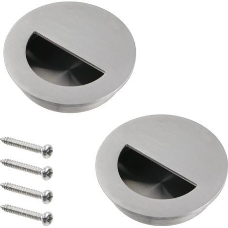 Deux poignées de porte coulissantes dissimulées et encastrées poignées de porte encastrées en acier inoxydable avec vis (60 mm de diamètre). (1/5)