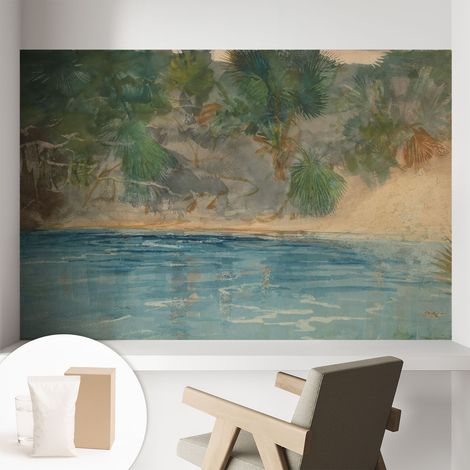Papier peint intissé mural classique avec imprimé motifs décoratifs design élégant non‑tissé Rive tropicale 104x70 cm (1/5)