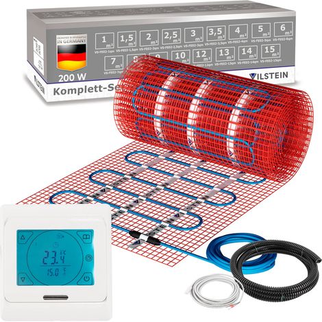 VILSTEIN© Elektrische Fußbodenheizung  200W/m² TWIN Technologie Elektro  Komplett-Set  9m² - 18m