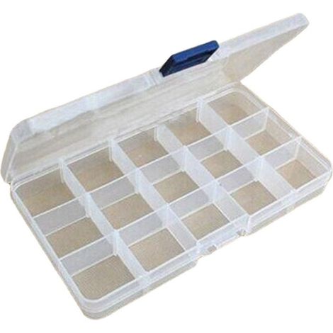 Ahlsen Caja de almacenamiento de plástico de 2 piezas, caja de almacenamiento con compartimento transparente, 15 cajas con compartimentos ajustables para guardar tornillos, pendientes, cuentas, materi (1/5)