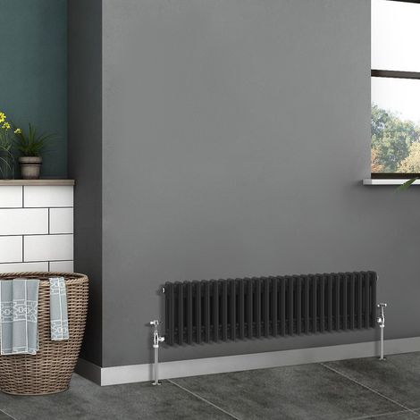 Traditional Radiator Cast Iron Style Radiator 2 Column Black 300x1190mm