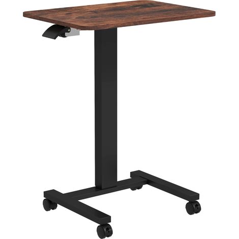 Table de bureau réglable en hauteur avec roulettes, 65 x 48 cm, structure acier, brun rustique (1/5)