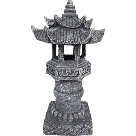 Lampe solaire Pagode Lanterne de jardin en résine aspect pierre avec étanchéité IP44 Lumière zen Spire Light Courtyard Patio Lawn Decor (1/5)