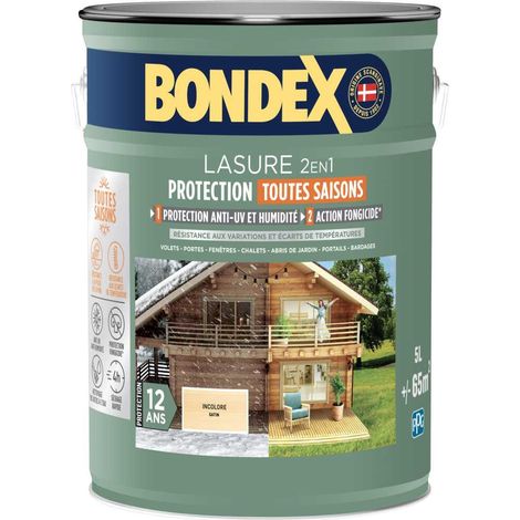 Lasure 2 en 1 protection extérieure - Incolore - Satin - Protection 12 ans - Toutes saisons - Bondex - 5L (1/3)
