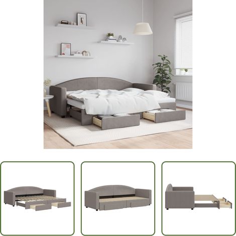 Schlafsofa -  Tagesbett Ausziehbar mit Schubladen Taupe 80x200 cm Stoff (1/5)