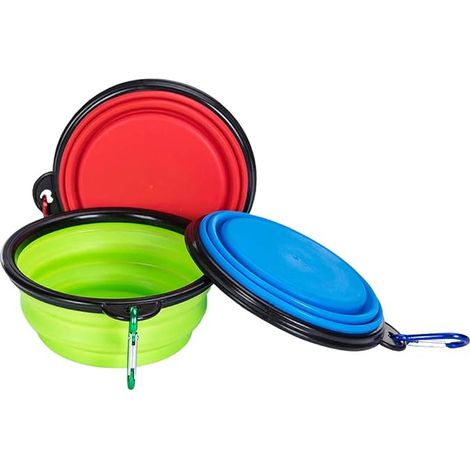 Faltbare Reise-Hundenäpfe, 3er-Pack – Faltbare Silikon-Futter- und Wassernäpfe für Haustiere mit Karabinerhaken, geeignet für Hunde und Katzen im Freien, beim Wandern und Campen – Tragbare Futternäpfe
