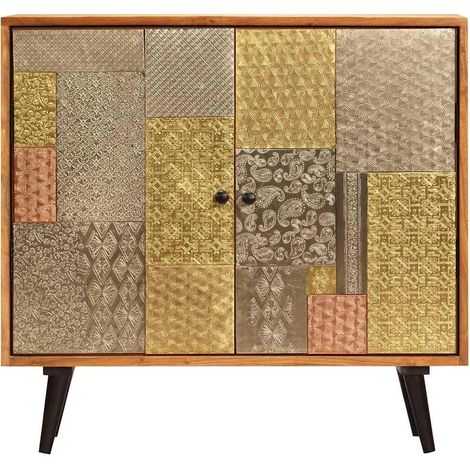 Buffet Meuble de Rangement Vintage en Bois d'Acacia Massif et Métal 2 Portes 80 x 30 x 75 cm (1/5)