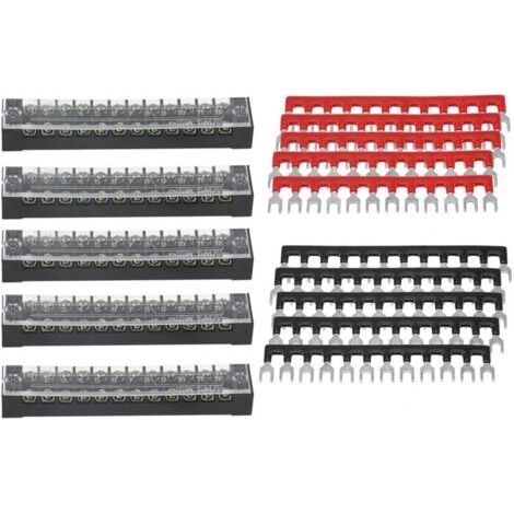 Bloc de distribution de fil, 5 pièces, bornier à vis robuste, double rangée, installation facile pour circuits électroniques (1/5)