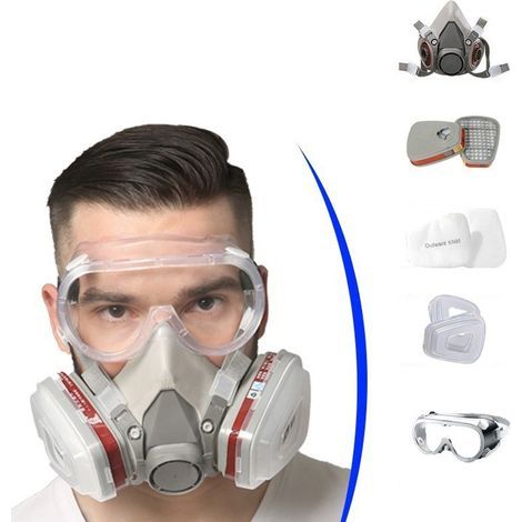 6200 Masque de Protection Respiratoire Réutilisable, Anti poussière, Anti gaz avec Filtres et Lunettes de Protection pour Peinture, Travaux, Bricolage, Ponçage (1/2)