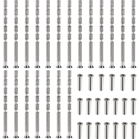 20 Pièces Vis Poignee Porte M3, Vis de Connexion avec Boulon Kit, Boulons de Connexion et Manchon, Liaison Meuble Nickelée pour Écussons, Poignée de Porte, Armoire, Tiroirs (1/5)