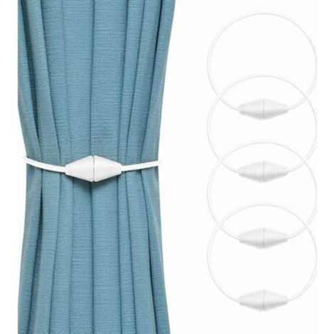 Set of 4 handmade magnetic curtain tiebacks made of woven rope, practical and decorative for home and office (white)