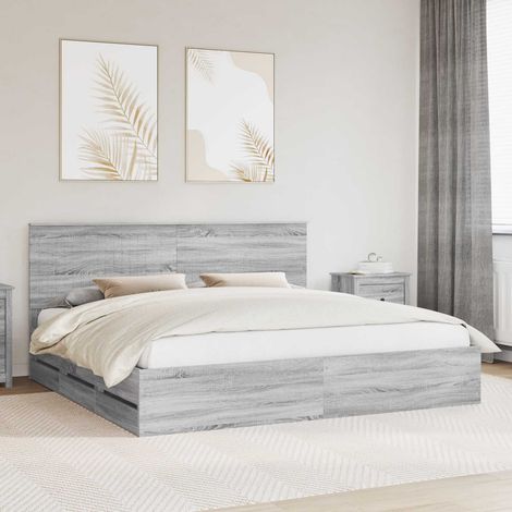 vidaXL Bed Frame with Drawer Grey Sonoma 200 x 200 cm Engineer Wood (1/5)