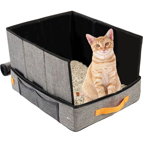 Bac à litière portable pour chat avec couvercle zippé + 1 sac. Léger, étanche et insonorisé, idéal pour les voyages en voiture (43 x 33 x 26 cm).