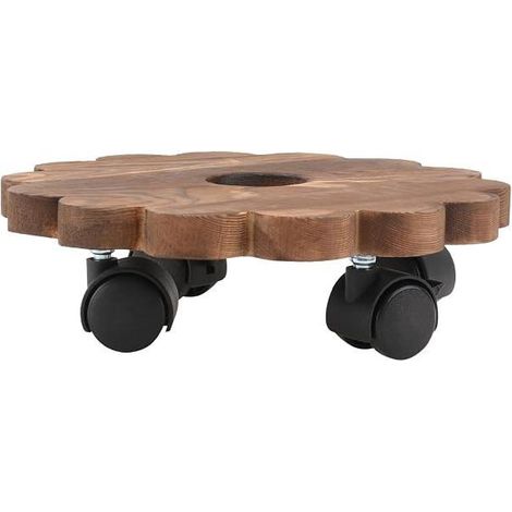 Plateau à roulettes en bois pour pot de fleurs rond, support mobile solide pour bonsaï, vase grand et balcon (1/4)