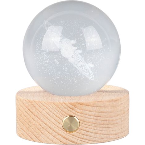 Boule en cristal 3D lumineuse 6cm, sculpture transparente ronde astronomie miniature, boule lumineuse système solaire pour nuit (1/5)
