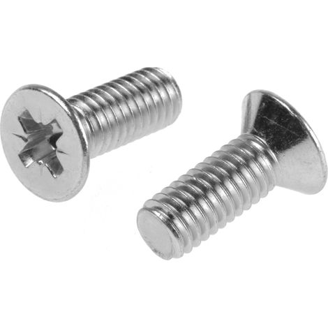 Vis à métaux RS PRO M6 à tête Fraisée Pozidriv en Acier, 16mm ( Prix pour Sachet de 100 )
