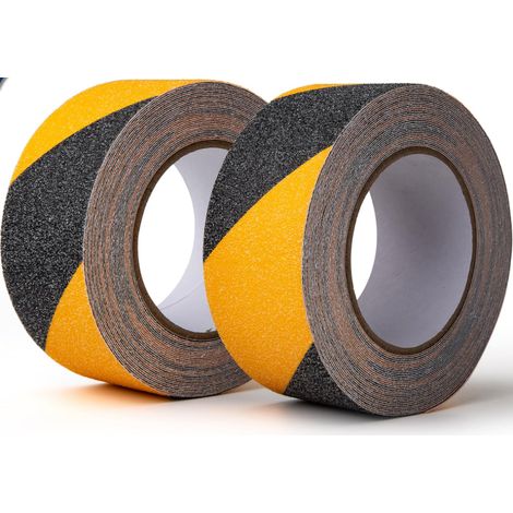 Bande Antidérapante Escalier Lot de 2 Rubans Marche Escalier Marquage Exterieur Interieur 10mX5cm Adhésif Noir/Jaune Tape Bande Antiderapante Adhesive Ruban Antidérapant