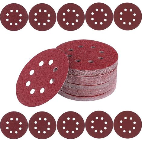 Disques Abrasifs 125mm Grain Mixte 40/60/80/120/180/240/320/400/600/800 Papier Poncer 100 Pièces 8 Trous Disque Poncage pour Ponceuse Excentrique (1/5)