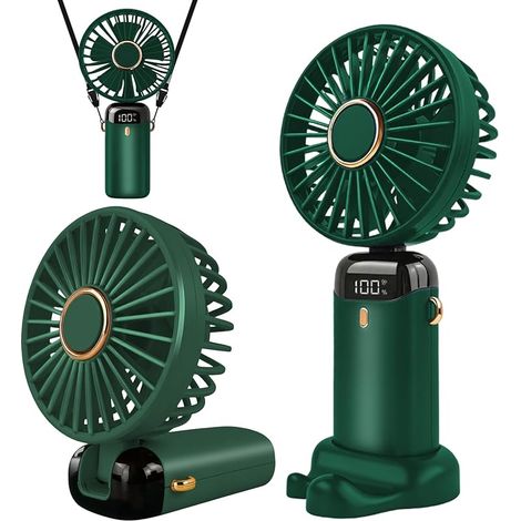 Ventilateur portable rechargeable par USB avec 5 vitesses,mini ventilateur de bureau pliable avec écran LED pour la maison, le bureau,la chambre à coucher, les voyages en plein air (Vert) (1/5)