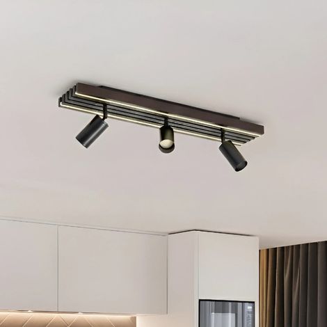 [GEBRAUCHT] B-Ware Lucande Deckenstrahler Spot LED Leuchte Holz Schwarz Eiche 3 flammig 70 cm (1/2)