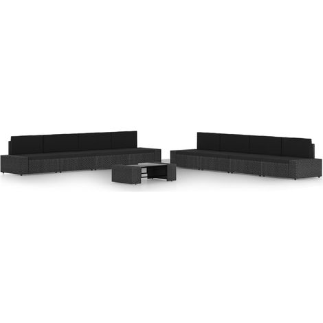 Set di mobili da giardino mobili da esterno 9 pezzi con cuscini in resina di vimini nero 020018070