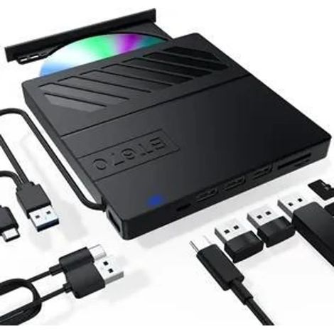 Lettore CD esterno, masterizzatore USB 7 in 1, lettore e masterizzatore CD portatile ultra sottile, plug and play, compatibile con laptop, PC e Mac. (1/2)