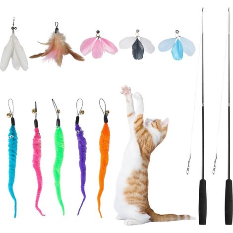 12 Pièces Jouet Chat Interactif, Jouet à Plumes pour Chats (1/5)